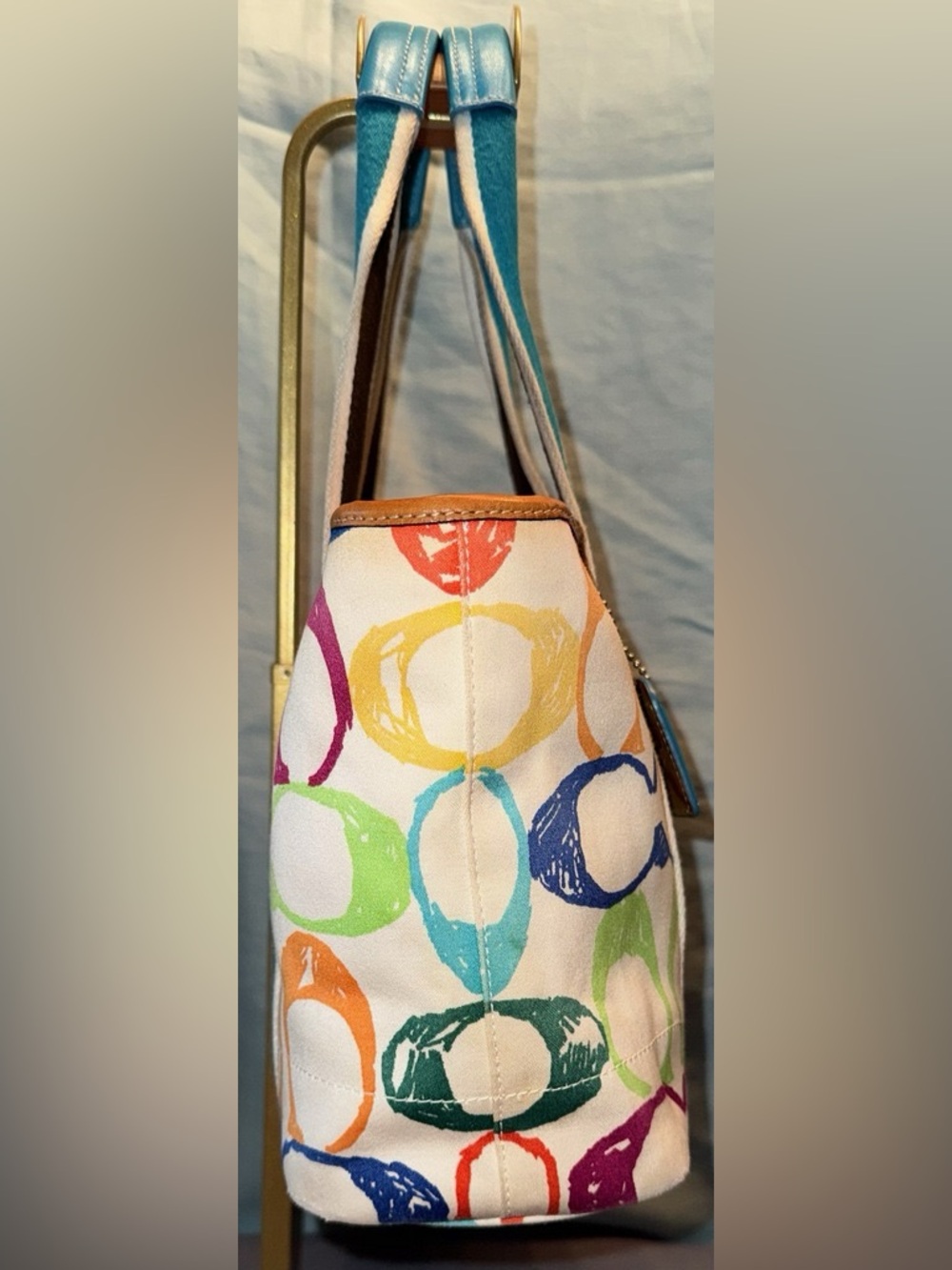 Coach Style 5660 Scribble Small Tote with Teal Straps - Picture 4 of 11